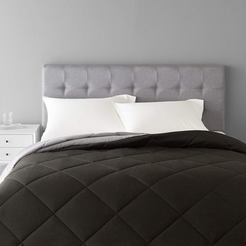 Amazon Basics king comforter front view showing black face and neat finish for versatile decor