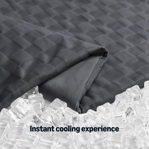 Amazon Basics comforter on an assembled bed illustrating cooling coverage for king size