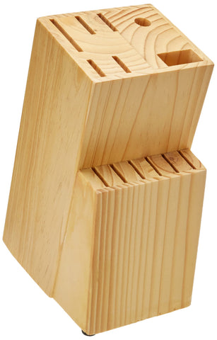 Amazon Basics pinewood block side profile demonstrating compact countertop storage and safety