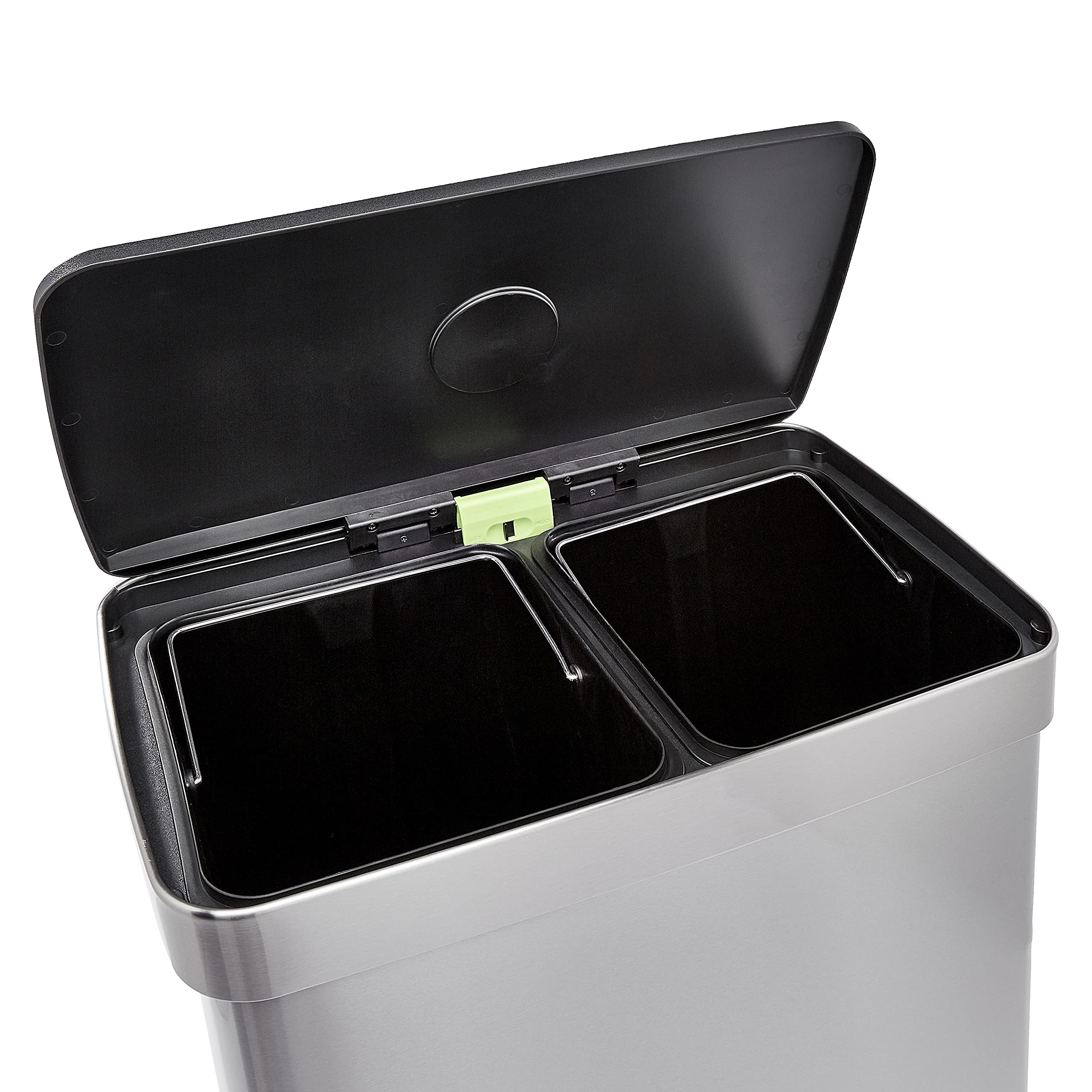Amazon Basics in a kitchen lifestyle setting organizing recycling and general waste neatly