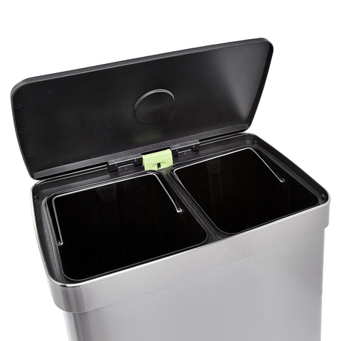 Amazon Basics in a kitchen lifestyle setting organizing recycling and general waste neatly