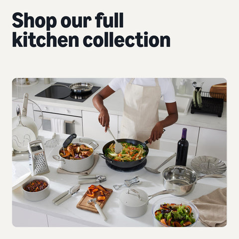 Amazon Basics cookware arranged in kitchen showing everyday cooking convenience benefit