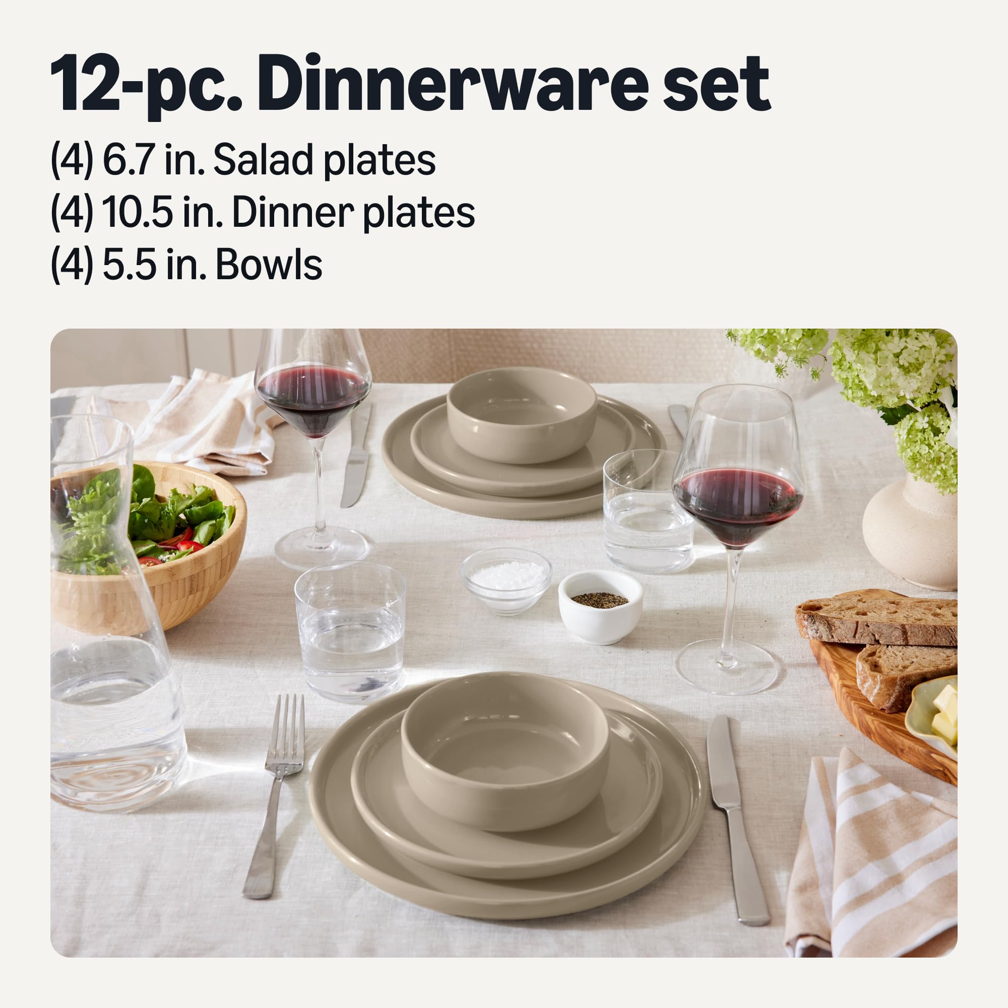 Amazon Basics close-up of glazed dinner plate highlighting smooth finish and durability