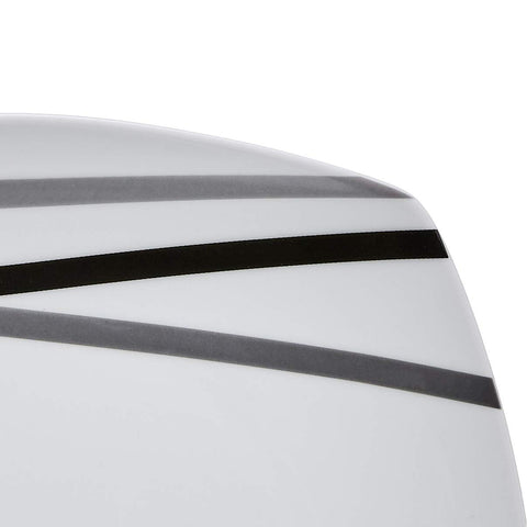 Amazon Basics close-up of square 9.6-inch dinner plate highlighting clean edge and easy serving