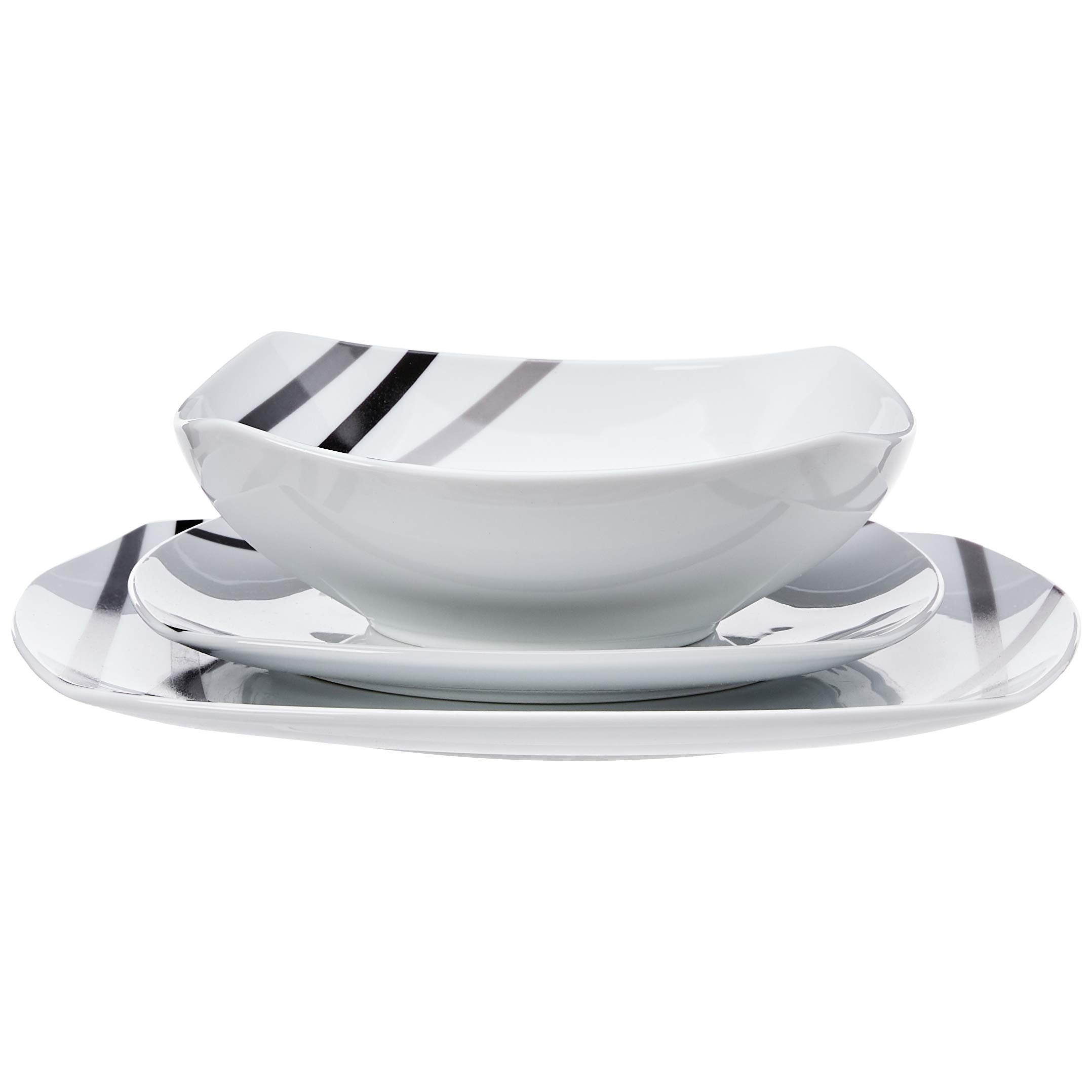 Amazon Basics plates beside utensils to show scale and practical portion sizing