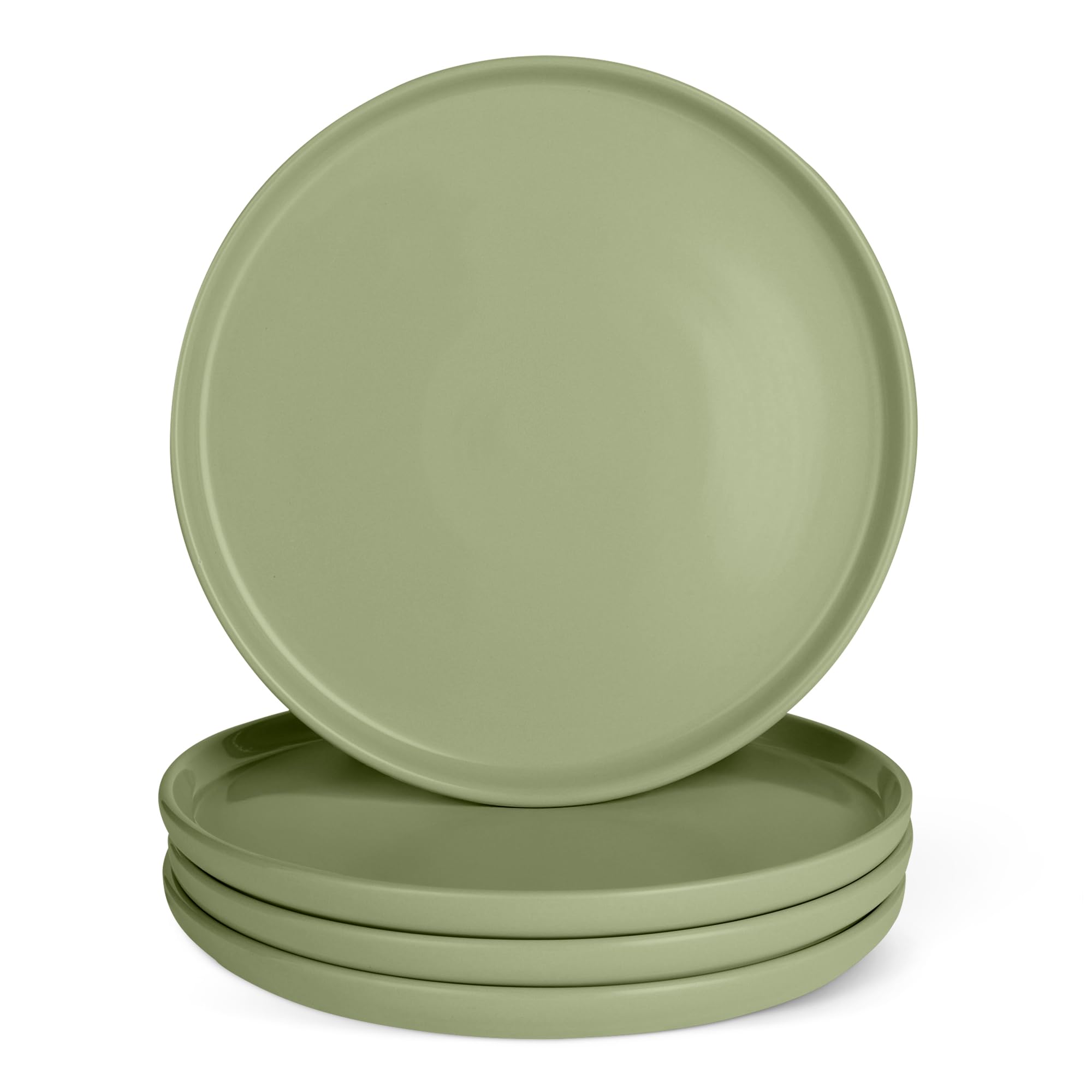 Amazon Basics olive front view of dinner plate set showing clean rim and elegant finish