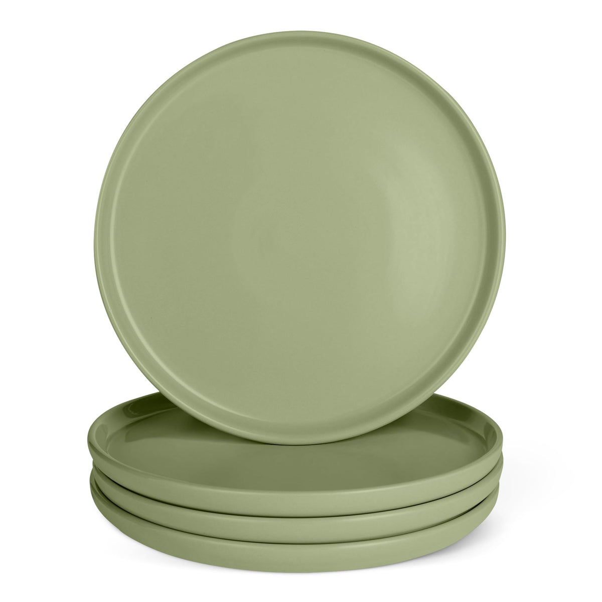 Amazon Basics olive front view of dinner plate set showing clean rim and elegant finish