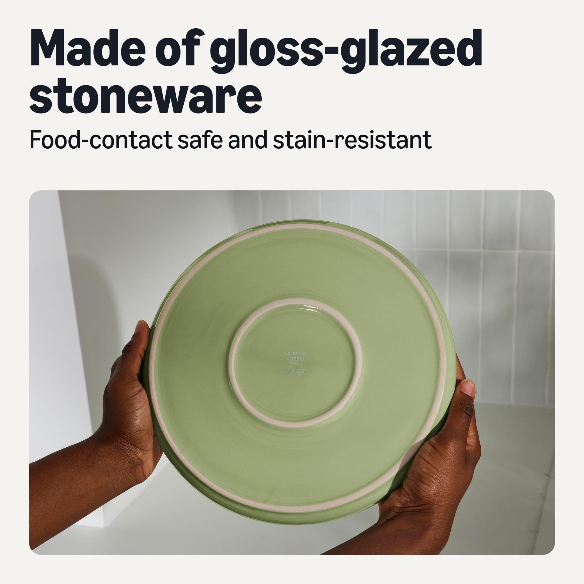 Amazon Basics plate in hand showing 10.5-inch scale and easy handling