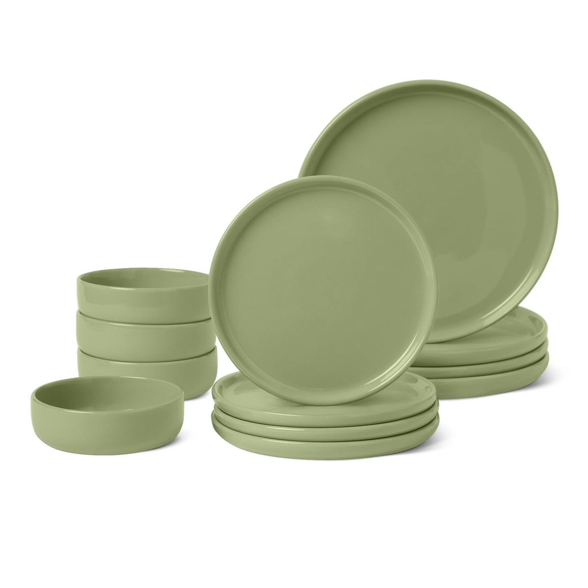 Amazon Basics olive set front view showing four place settings and coordinated look