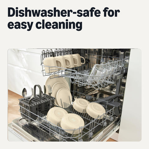 Amazon Basics plate next to fork showing 10.5-inch scale and portion control benefit