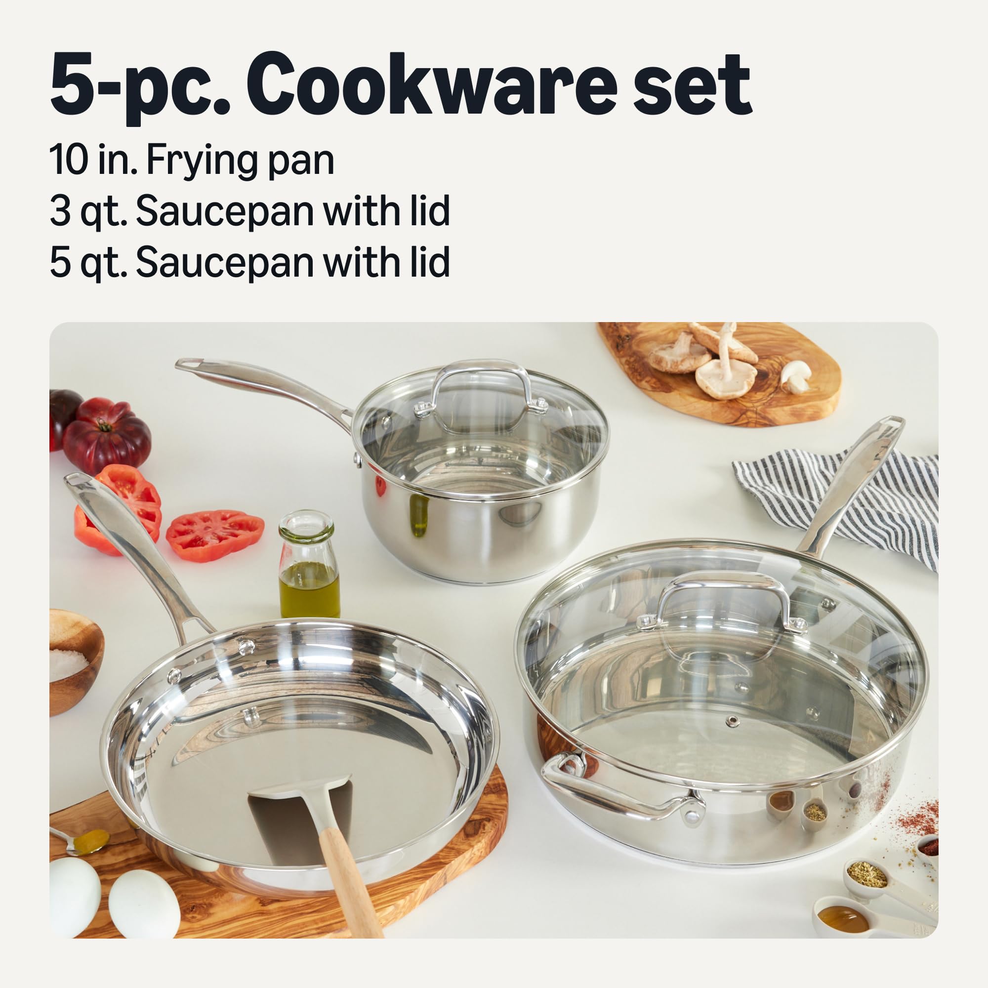 Amazon Basics saucepan with lid close-up showing tempered glass for visual cooking