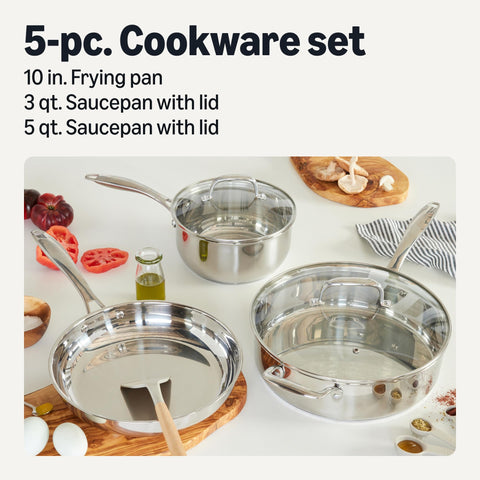 Amazon Basics saucepan with lid close-up showing tempered glass for visual cooking