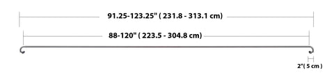 Amazon Basics rod next to measuring tape illustrating adjustable 88 to 120 inch span for wide windows