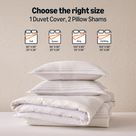 Amazon Basics duvet cover on king bed showing full-size fit for scale