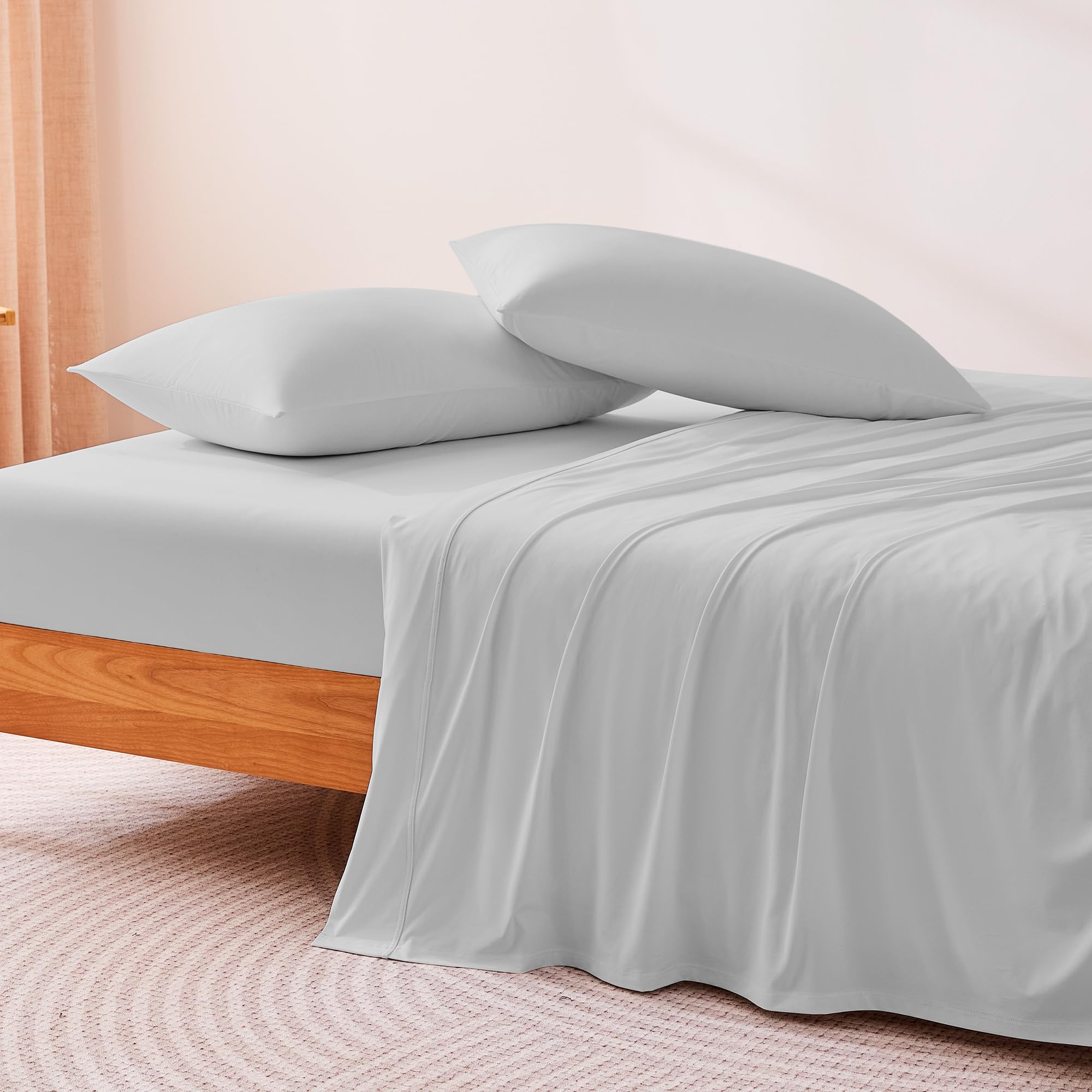 Amazon Basics close-up of nylon-spandex knit texture revealing breathability and soft smooth feel for cooler sleep