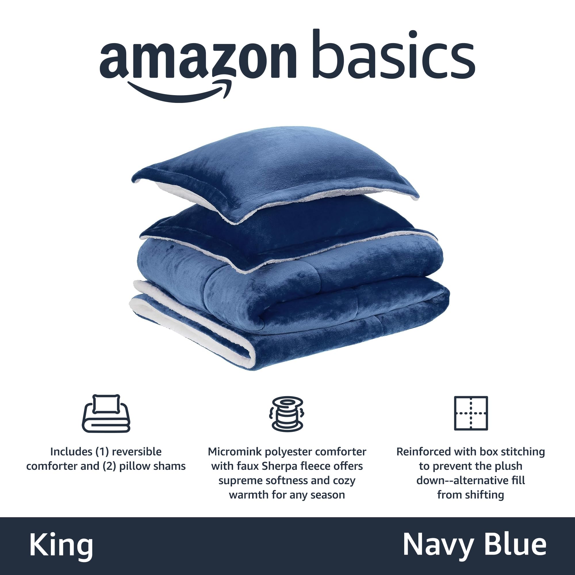 Amazon Basics Sherpa reverse close-up showing plush white fleece for added warmth