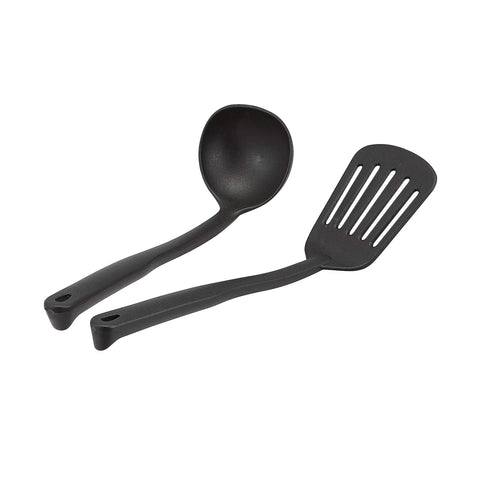 Amazon Basics cookware size comparison with measuring tool showing each pot and pan capacity