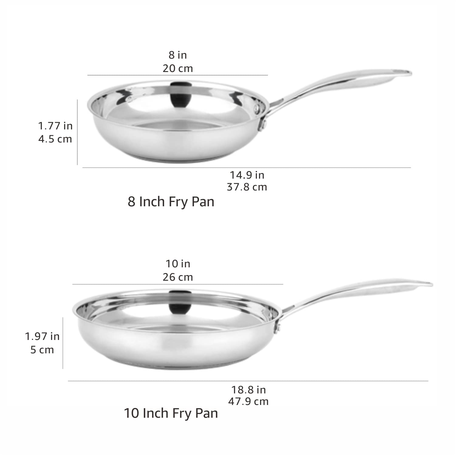 Amazon Basics pans side-by-side on counter to show 8-inch and 10-inch scale