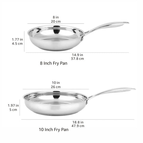 Amazon Basics pans side-by-side on counter to show 8-inch and 10-inch scale
