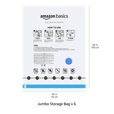 Amazon Basics jumbo bag next to duvet showing 40x30 inch size benefit