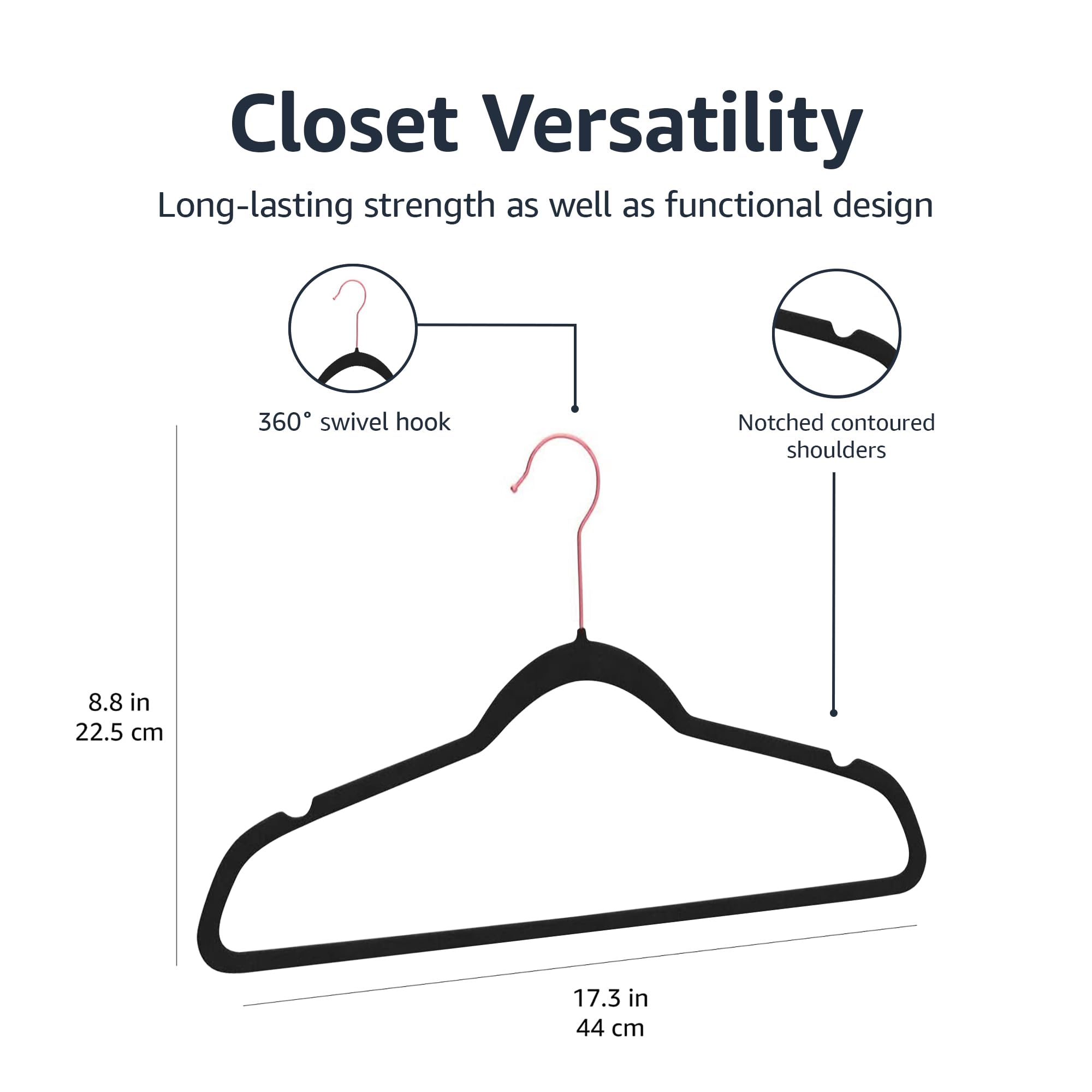 Amazon Basics hanger beside shirt showing slim profile saves hanging room