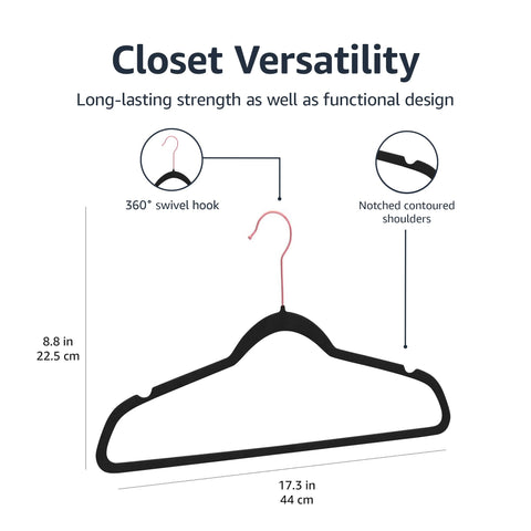 Amazon Basics hanger beside shirt showing slim profile saves hanging room