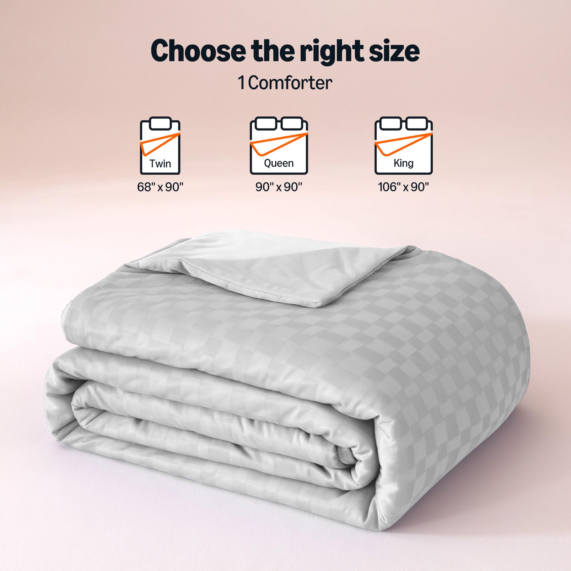 Amazon Basics folded comforter next to ruler showing 90x90 scale for fit