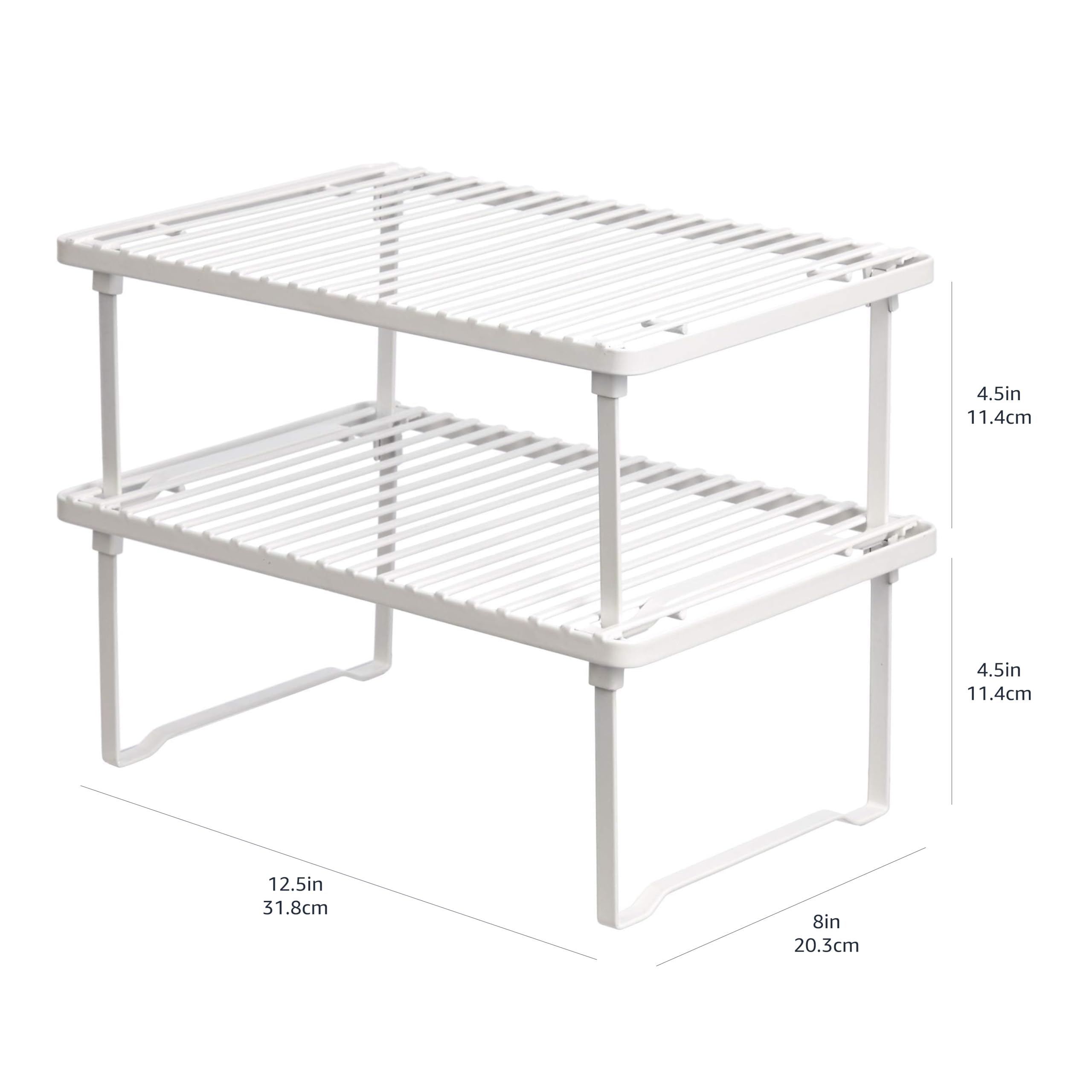 Amazon Basics shelf next to ruler showing compact dimensions benefit