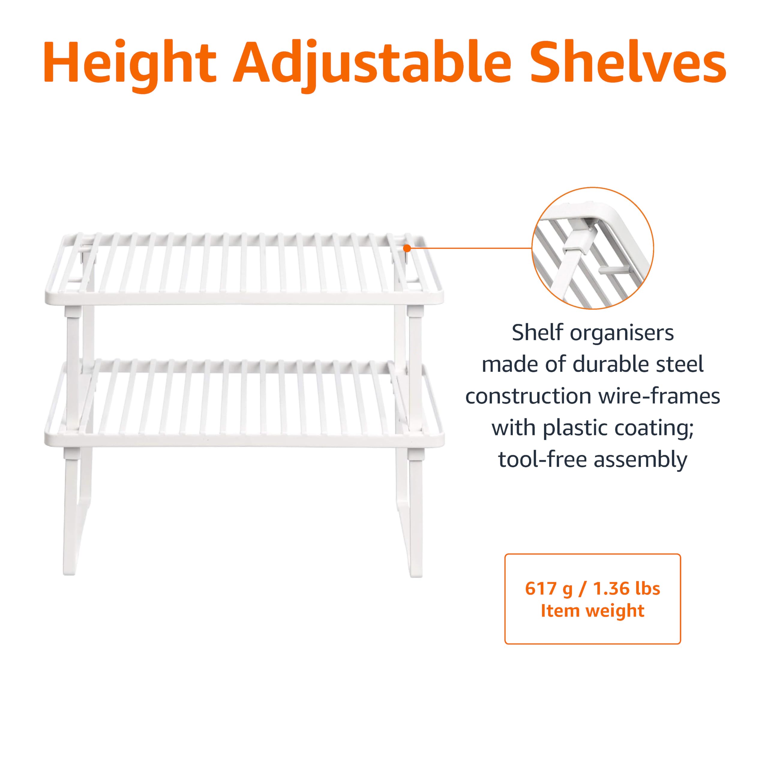 Amazon Basics two shelves stacked to double storage space advantage