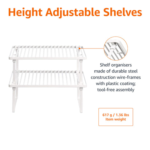 Amazon Basics two shelves stacked to double storage space advantage