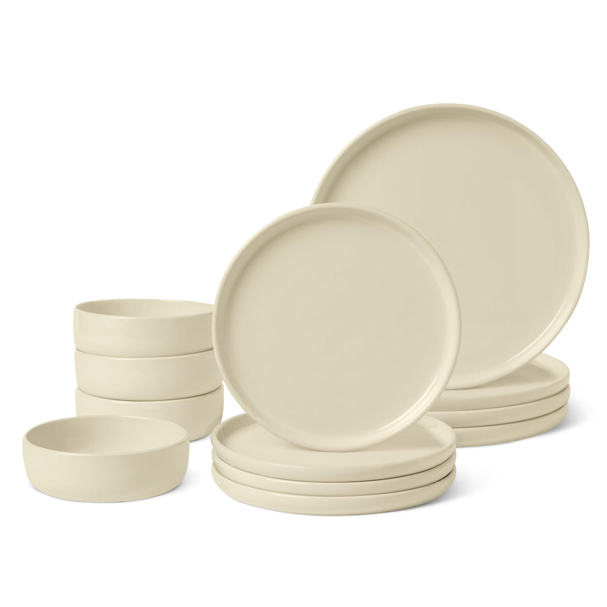 Amazon Basics stacked set front view showing complete place settings and versatility