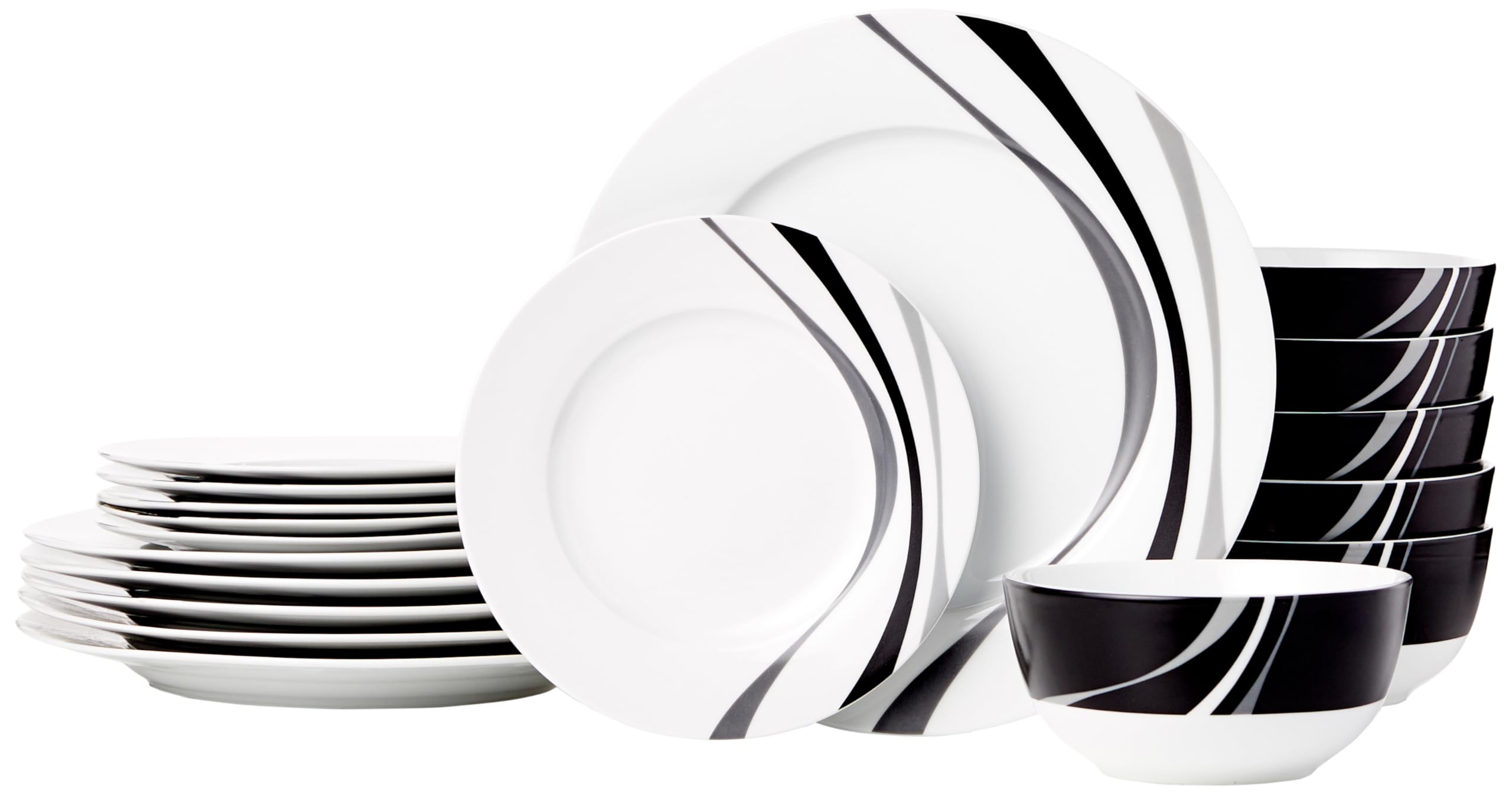 Amazon Basics Swirl front view showing complete set and packaging benefit of full service