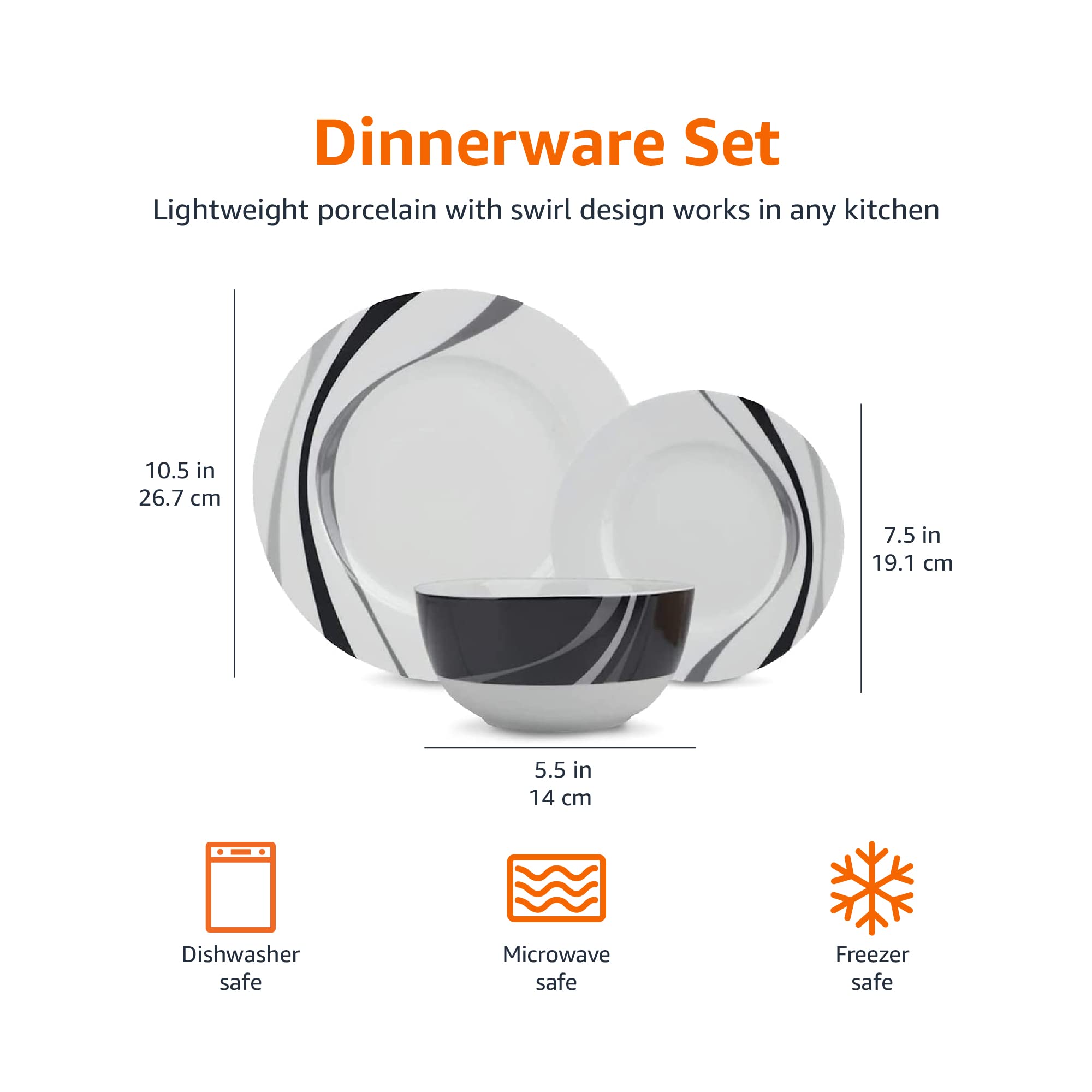 Amazon Basics Swirl pieces beside utensils showing scale and portion-friendly sizing benefit