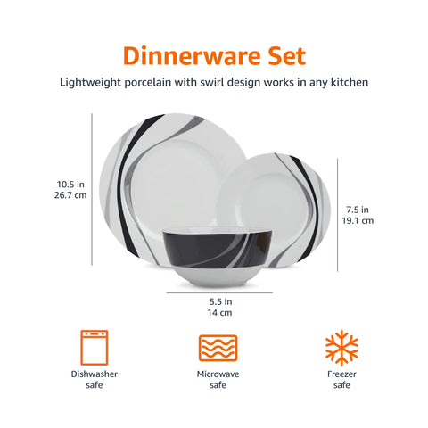 Amazon Basics Swirl pieces beside utensils showing scale and portion-friendly sizing benefit