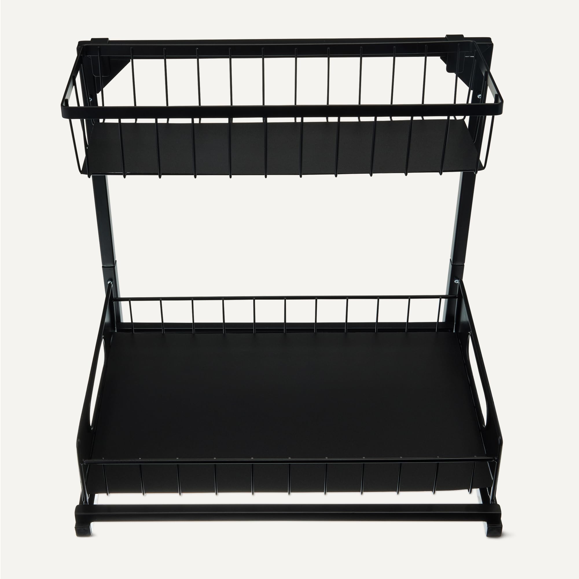 Amazon Basics pull-out organizer extended with cleaning bottles for easy access