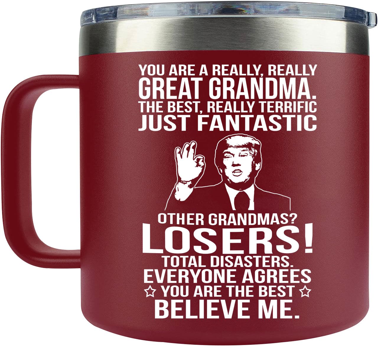 AMAZPRINTS burgundy mug front view showing gift-ready design and durable finish