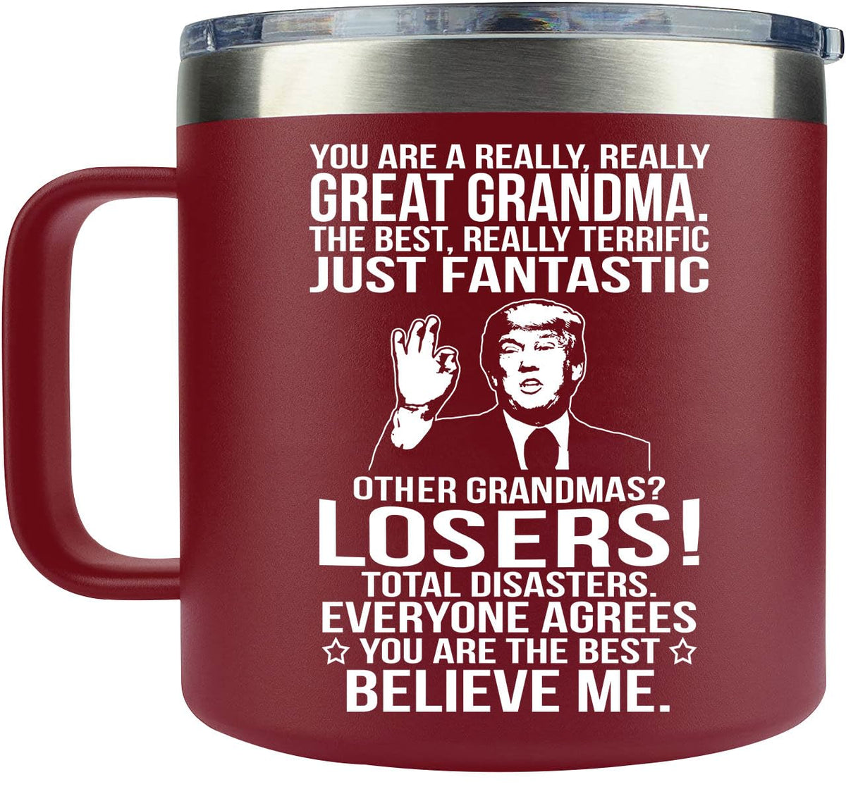 AMAZPRINTS burgundy mug front view showing gift-ready design and durable finish
