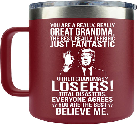 AMAZPRINTS burgundy mug front view showing gift-ready design and durable finish