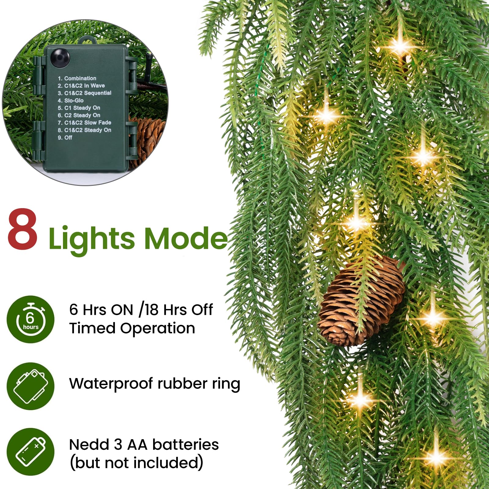 Amazqi garland battery pack and timer close-up, cordless placement convenience
