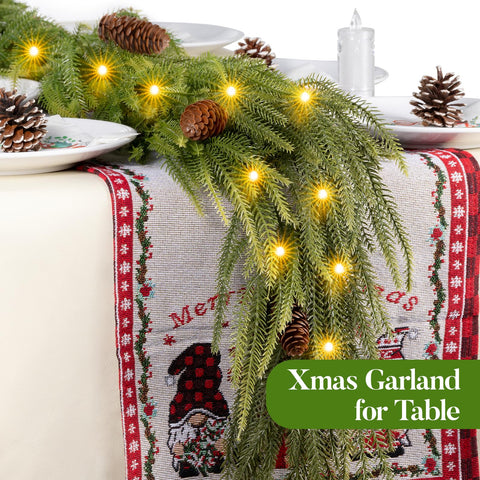 Amazqi garland close-up of Norfolk pine needles and pinecone, realistic texture benefit