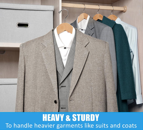 Amber Home hangers in closet organizing suits and coats for a tidy, professional wardrobe