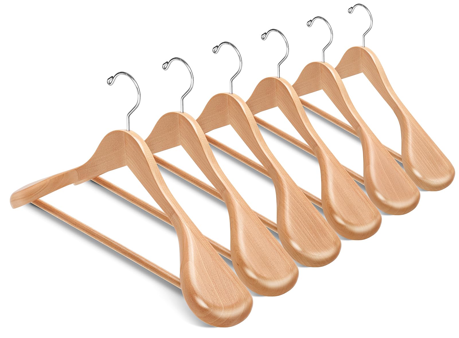 Amber Home front view of 6-pack wooden hangers showing polished finish and neat presentation