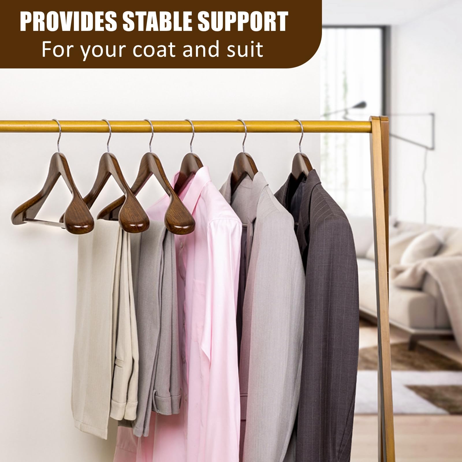 Amber Home hanger supporting heavy winter coat showing sturdy construction and weight capacity