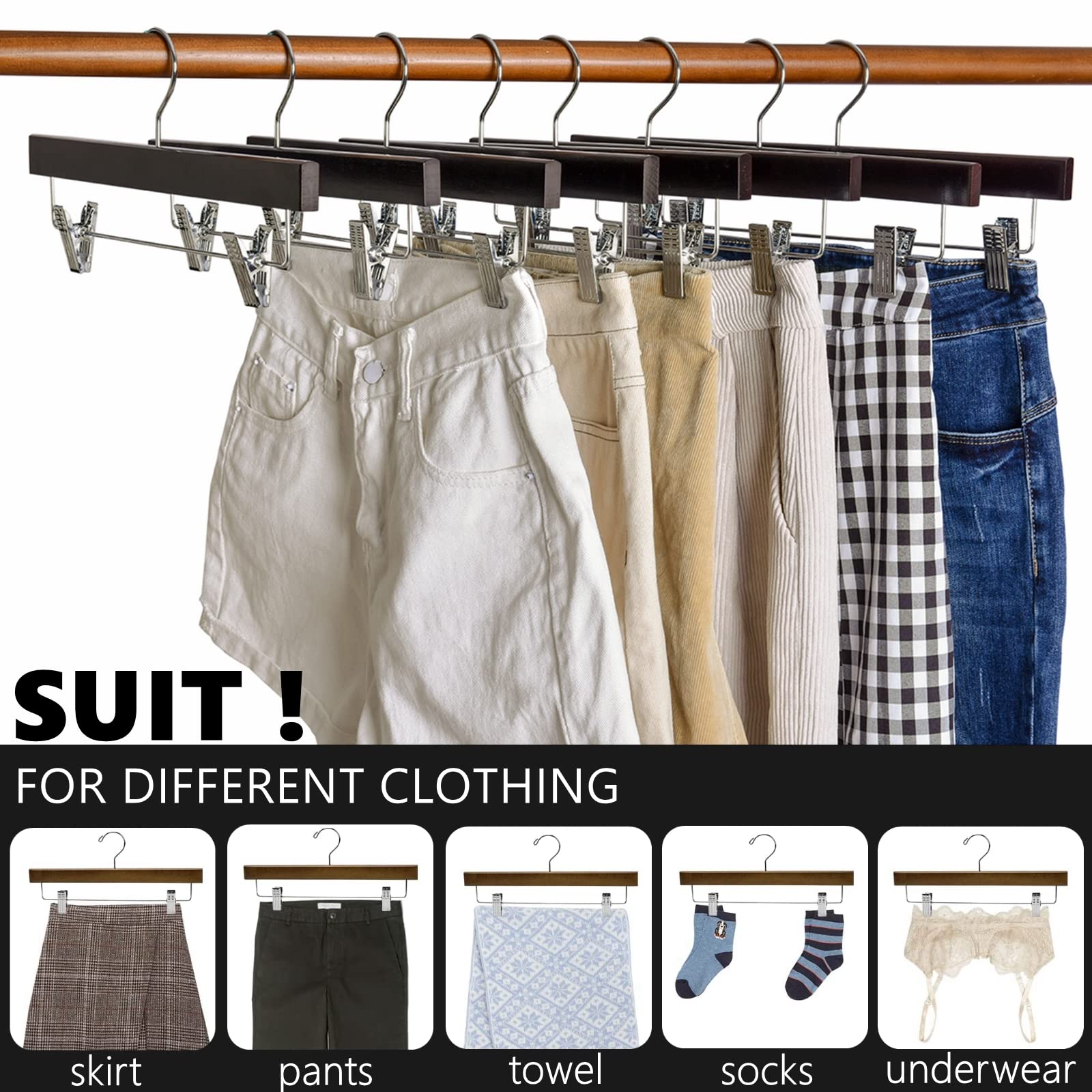 Amber Home hanger in a closet organizing pants and skirts to maximize storage and visibility
