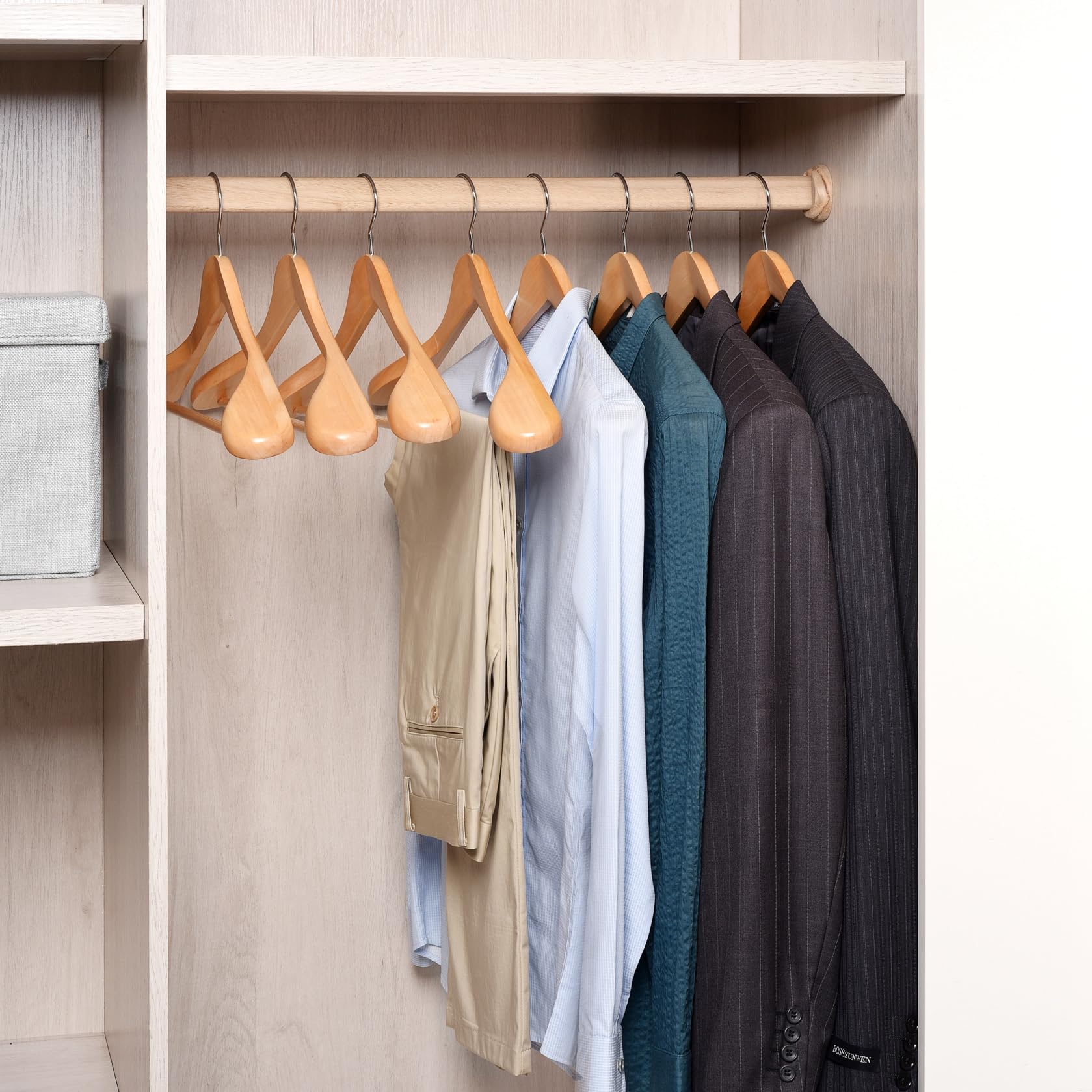 Amber Home hanger holding suit jacket to show size and weight support up to 20lbs