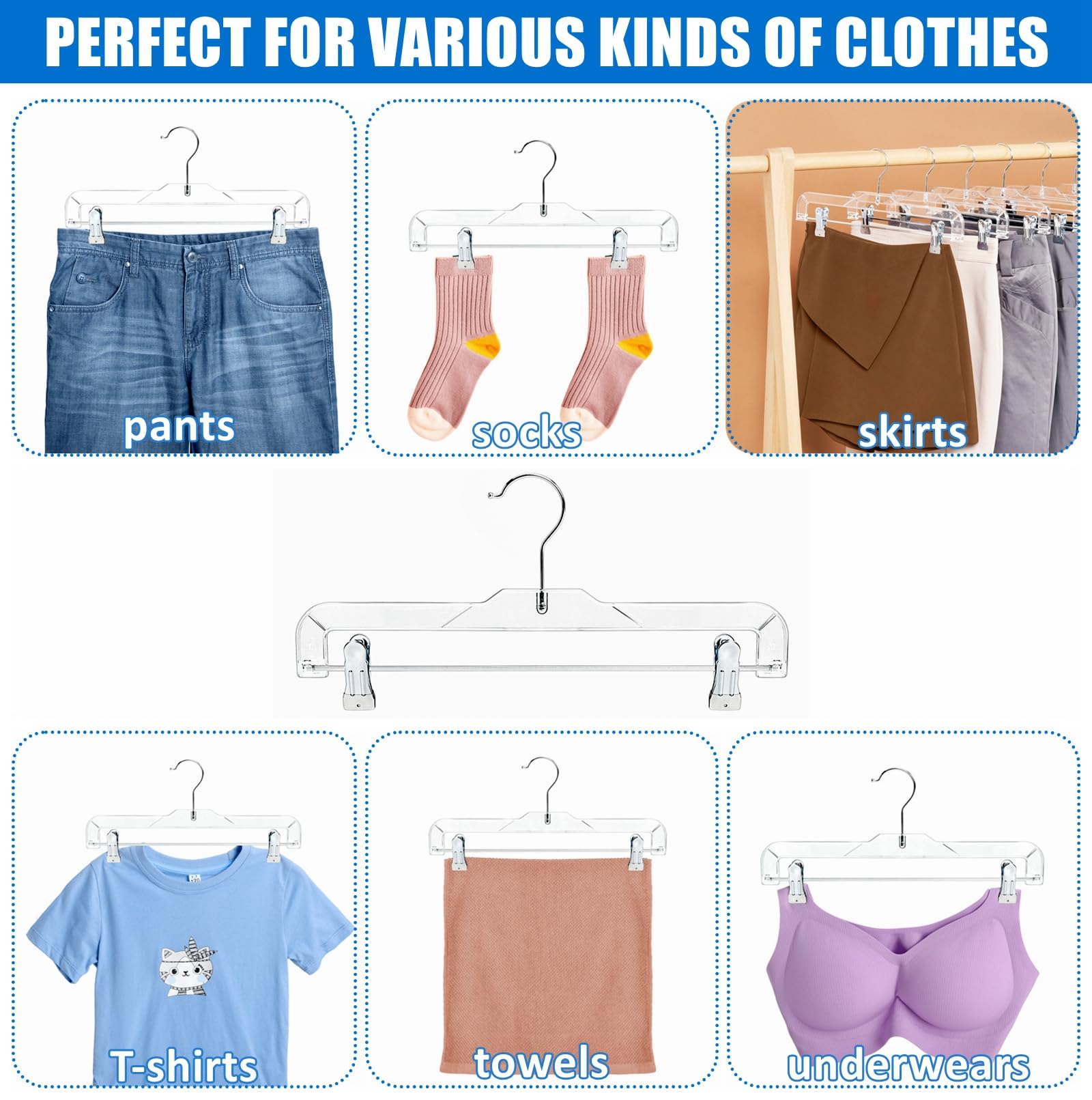 Amber Home hangers holding pants and skirts for space saving