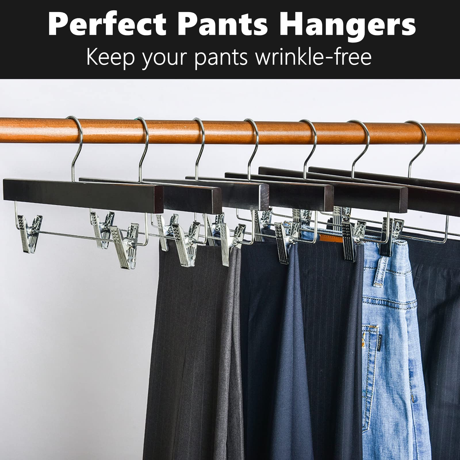 Amber Home set of 24 hangers arranged to show uniform walnut styling and bulk supply