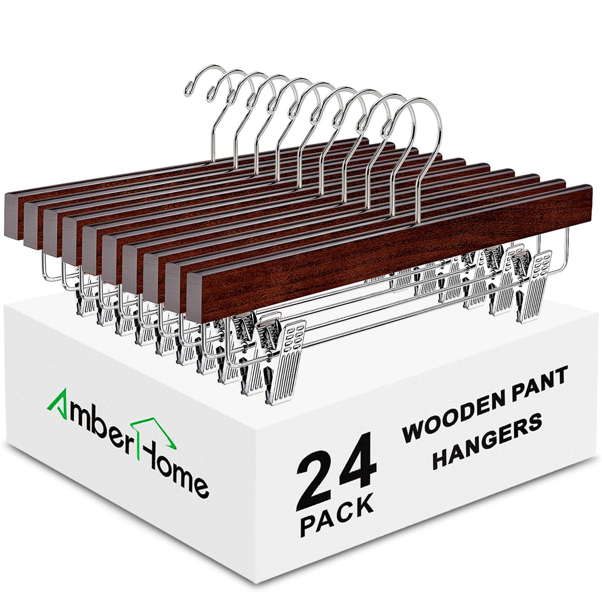 Amber Home walnut hanger front view showing smooth wood and classic finish for neat closets