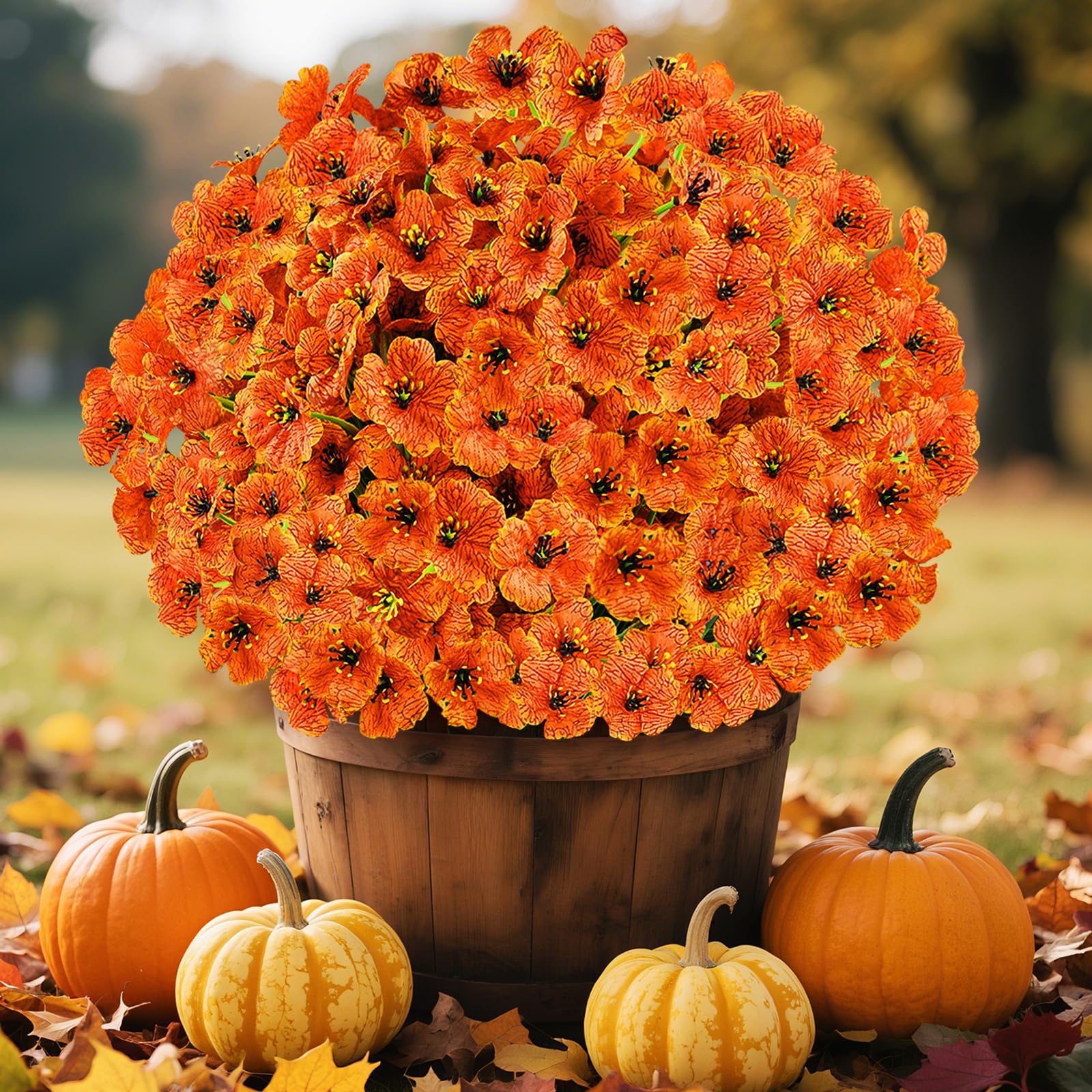 AmberFun mantel scene with mums adding warm indoor autumn atmosphere