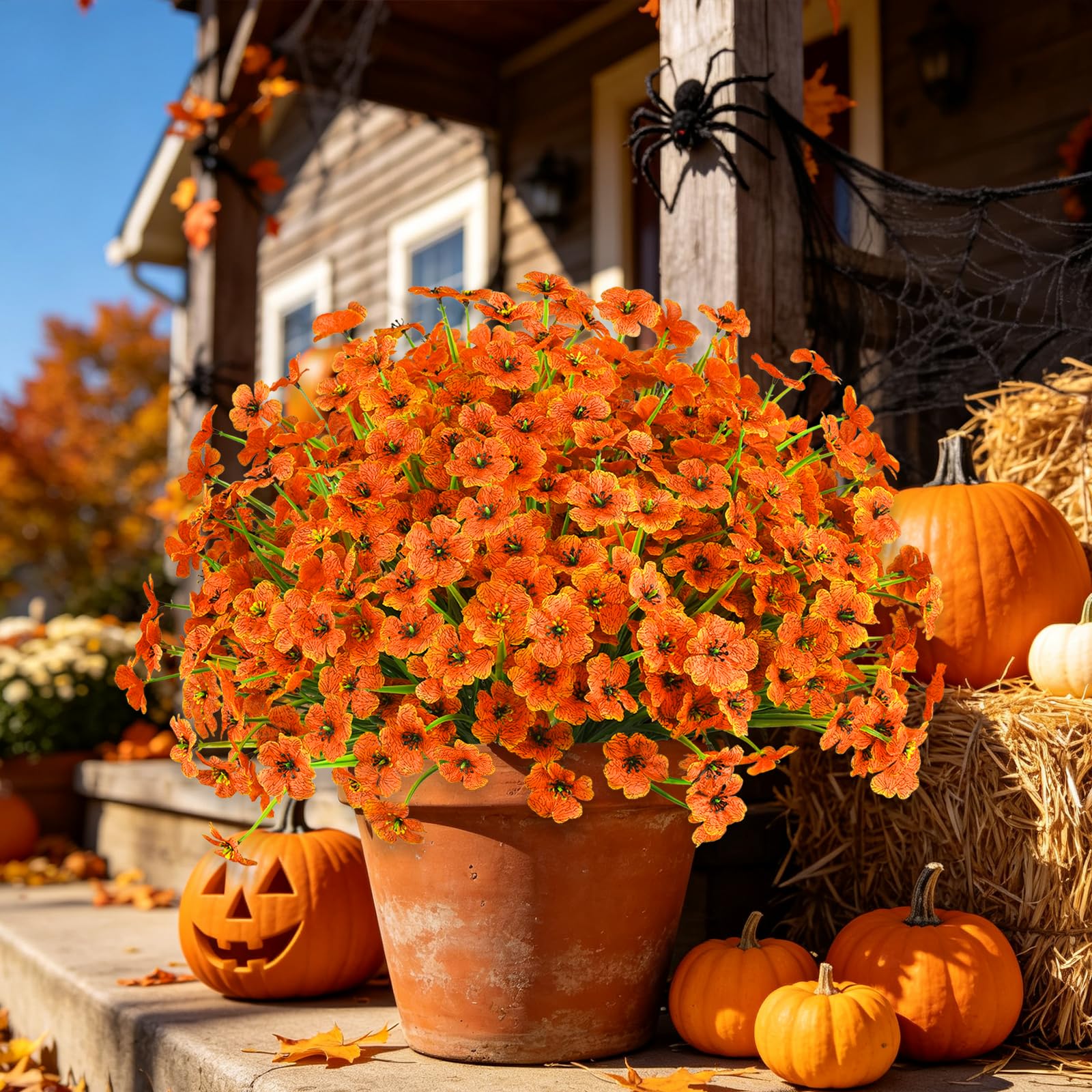 AmberFun flowers woven into a wreath demonstrating seasonal decor versatility